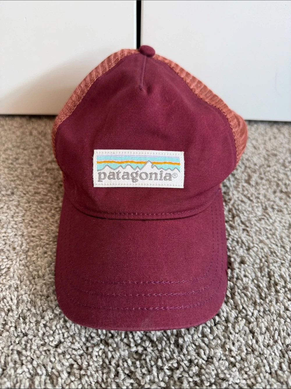 Patagonia Kids Burgundy and Tan Mesh Trucker Hat